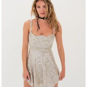For Love and Lemons Silver Sequin Mini Dress